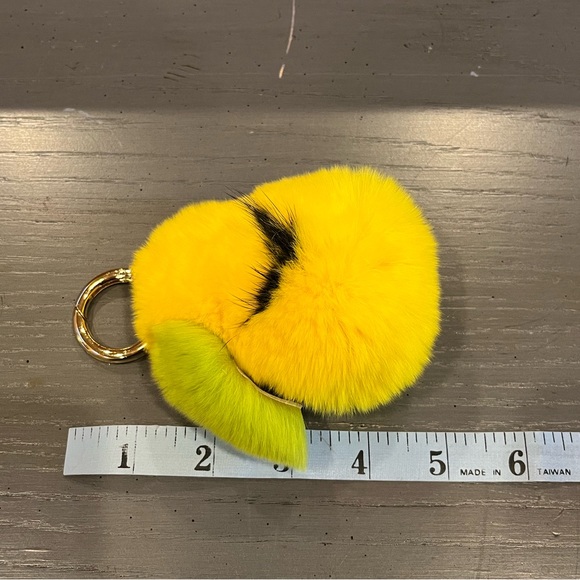 Faux Mink Fur Yellow Pear Smiley Face Keychain Bag Charm - Picture 9 of 9